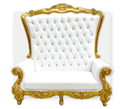 King size White and Gold Santa Chair   67 W x 26”D X 64”H