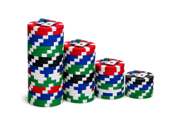 stacks of casino chips 5', 3' 2',1'