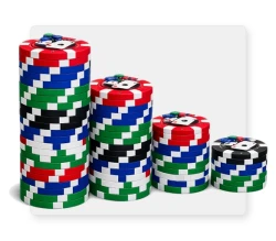 stacks of casino chips 5', 3' 2',1'