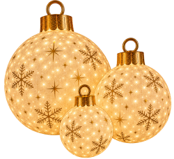 Illuminated Gold Christmas Ornament Set – 8', 6' & 4'