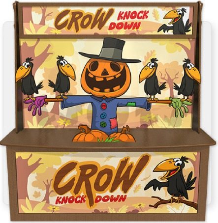 Crow Knock Down fall carnival game booth with scarecrow artwork