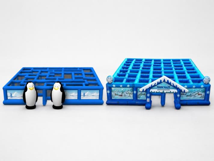 Blue inflatable interactive Christmas games with penguin characters for holiday events